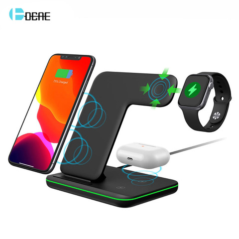 3 en 1 15W rápida cargador inalámbrico Qi para iPhone 11 XS XR 8X8 SE2 Samsung S20 para reloj de Apple 5 4 3 Airpods Pro Galaxy ► Foto 1/6