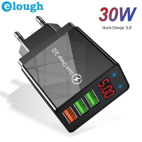 Elough-cargador USB 3,0 de carga rápida para iPhone 11, 7, Xiaomi, Samsung, Huawei, 5V, 3A, pantalla Digital, cargador de pared de carga rápida ► Foto 1/6