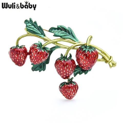 Wuli & baby-broches de fresa de esmalte rojo para mujer, ramo de flores de fresa roja, Fiesta de bodas, broche informal de oficina, regalos ► Foto 1/5