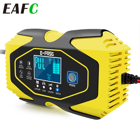 EAFC-cargador de batería inteligente para motocicleta y coche, 12V, 6A, Carga rápida inteligente de plomo y ácido, 6A, 12V, pantalla LCD Digital ► Foto 1/6