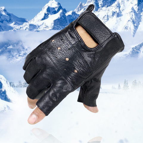 Guantes de cuero antideslizantes para hombre, Guantes sin dedos para Moto, de medio dedo, alta calidad, para conducir, entrenar, Fitness ► Foto 1/6