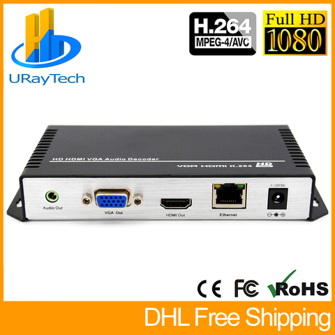H.264 HDMI VGA Video HD decodificador de Audio IP Streaming decodificador para HTTP RTSP RTMP UDP su cámara IP a receptor IP ► Foto 1/6