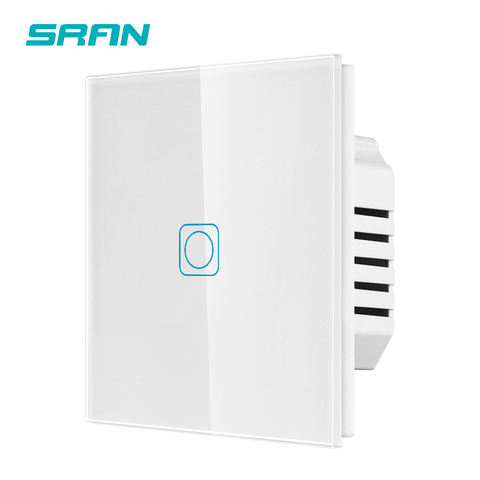 SRAN-Interruptor táctil de pared de lujo, Interruptor de luz Led estándar europeo de 220v, de cristal gris, 1 entrada y 1 vía, 82x82 ► Foto 1/6