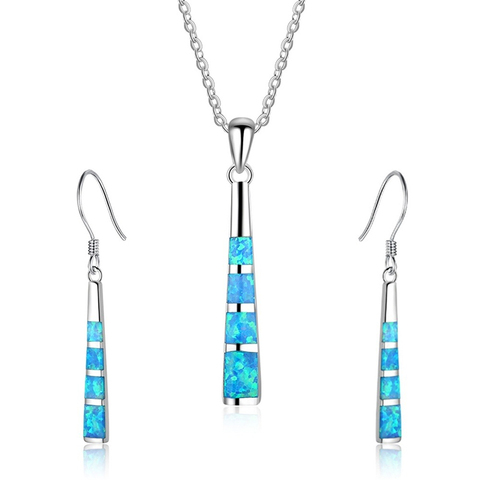 Encanto geométrico Set de joyería con forma de imitación azul ópalo de fuego colgante collar con pendientes para las mujeres accesorios partido ama regalo ► Foto 1/6