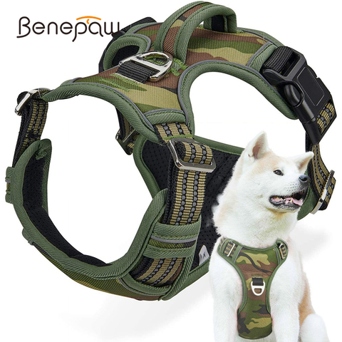 Benepaw-arnés táctico sin tirones para perros grandes y medianos, chaleco con arnés para mascota reflectante de camuflaje resistente y duradero con mango de Control ► Foto 1/6