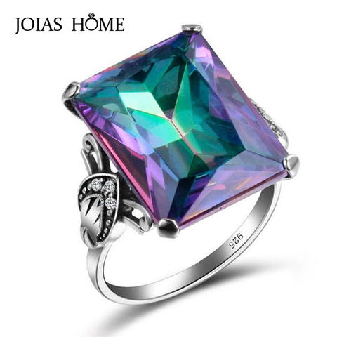 JoiasHome de calidad superior Arco Iris fuego Topacio místico anillos de encanto mujeres cuadrado piedras preciosas mujeres joyería fina regalo de fiesta de boda ► Foto 1/6