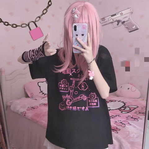 Camiseta de manga corta Kawaii para mujer, ropa de calle con estampado de skateboard Harajuk, Top de estética gótica y2k Kpop Punk ► Foto 1/6