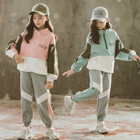 Moda 2022, deportivos para chicas grandes, conjunto de ropa con cremallera y letras de cuello semialto, para adolescentes para primavera otoño, ropa deportiva para niños - Historial de precios