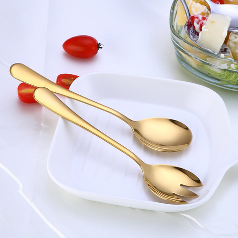 Spklifey oro cucharas para ensalada cuchara de acero inoxidable juego 2 uds cubiertos conjunto de oro único cuchara de postre Ettuce cubiertos ► Foto 1/5