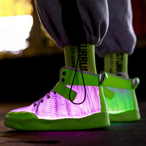 UncleJerry 2022 nuevos zapatos de fibra óptica grandes niños niñas y adultos USB recargable zapatillas brillantes zapatos de fiesta zapatos de calle frescos ► Foto 1/6