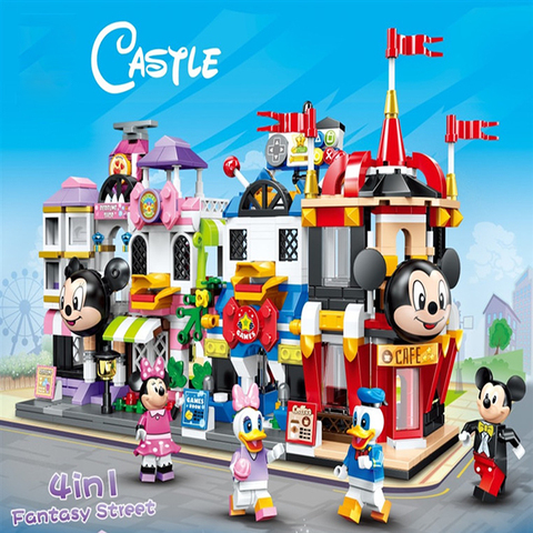 Película de Disney completa servicios bloques de construcción de juguete Mickey Minnie pato Castillo desfile modelo de coche bloques para niñas niño juguete para regalo Unisex ► Foto 1/1