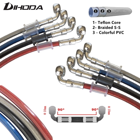 Manguera de freno hidráulico reforzado para motocicleta, línea de aceite de 400 a 2200mm, 90 °- 90 °, compatible con ATV Dirt Pit Racing Bike, manguera trenzada de aceite ► Foto 1/6