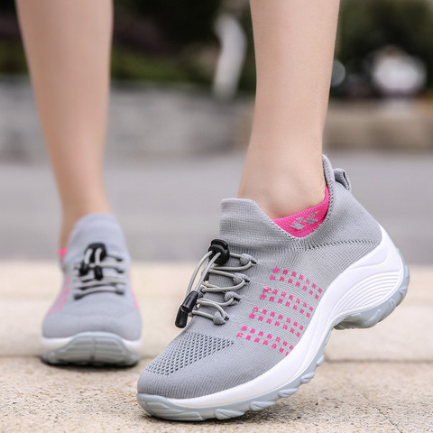 Zapatillas de deporte de malla transpirable para hombre y mujer, zapatillas con plataforma, informales, antideslizantes, para caminar y correr ► Foto 1/6