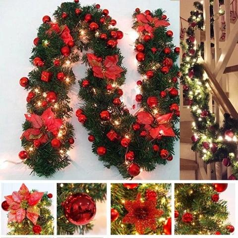 Decoraciones navideñas de lujo, guirnalda de ratán con luces, 6 colores, 2,7 M, fiesta en casa, decoraciones para árboles de Navidad ► Foto 1/6