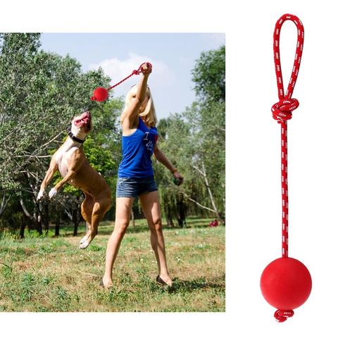 Bola de goma sólida con lanzador de cuerda para mascotas, juguete interactivo ergonómico seguro, cuerda para ejercicio de entrenamiento, 1 ud. ► Foto 1/6