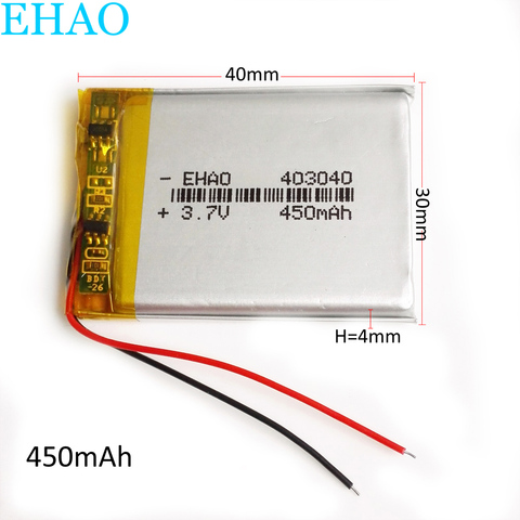 EHAO 403040 de 3,7 V 450mAh polímero de litio LiPo batería recargable para Mp3 DVD e-book bluetooth auriculares ► Foto 1/6