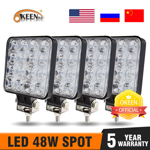 OKEEN 4 Uds Barra de luz led de trabajo 4 pulgadas 48W luz de trabajo fuera de carretera 12v luz led para camión 4x4 uaz led faro del tractor foco IP67 ► Foto 1/6