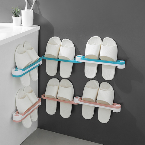 Zapatilla para baño sin agujeros para colgar en la pared, accesorio de almacenamiento plegable, estante Simple para puerta ► Foto 1/5