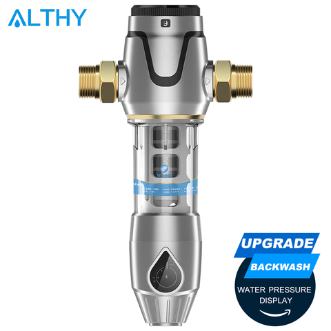 ALTHY-prefiltro Central de agua para toda la casa, purificador de doble filtro, 3,5 T/H, gran flujo, medidor de presión de lavado con respaldo de 40 micm ► Foto 1/6