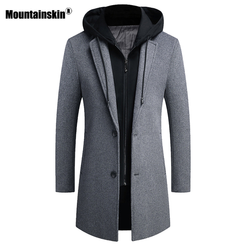 Mountainskin-Chaqueta de lana con capucha para hombre, abrigo largo de lana a prueba de viento, informal, gruesa, chaqueta ajustada, para invierno y otoño, 2022, SA951 ► Foto 1/6