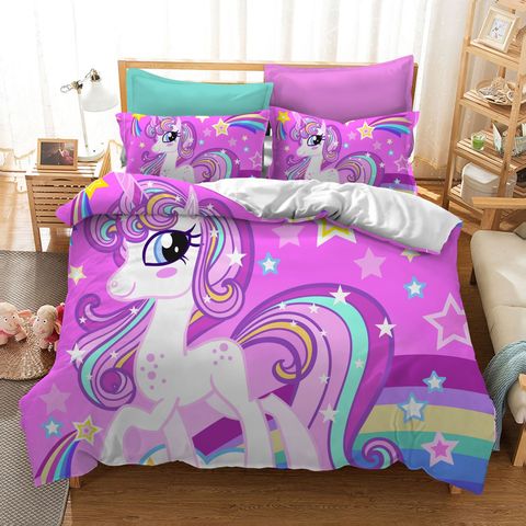 Fiesta de cumpleaños con dibujos animados ropa de cama de unicornio conjunto lindo colorido unicornio edredón almohada caso 3 uds niños niñas regalo de textiles para el hogar ► Foto 1/6