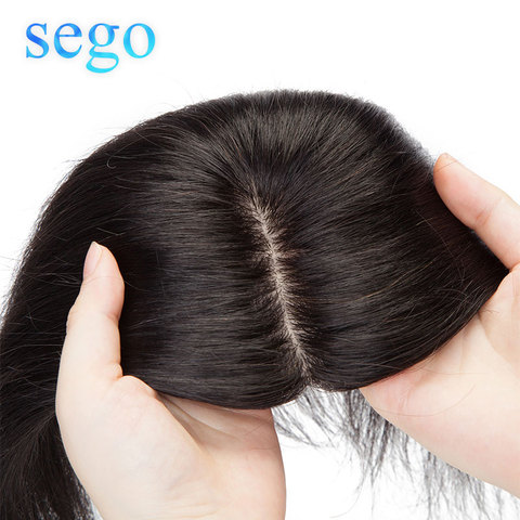 SEGO-Base de seda para mujer, 10x12cm, 2,5x9cm, 100% de cabello humano, tupé, máquina, Remy, pieza de cabello con Clip en extensiones de cabello ► Foto 1/6