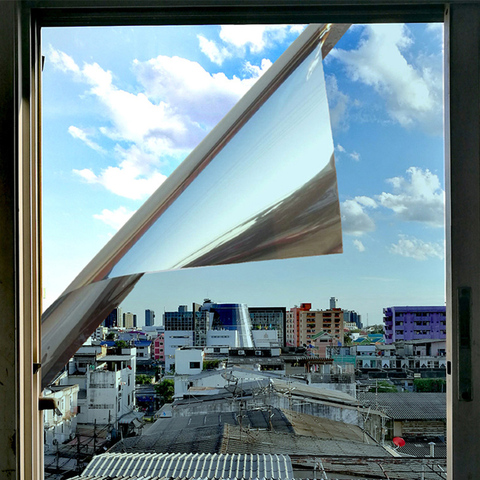 Película de vinilo para ventana de espejo autoadhesiva, película reflectante Solar, tinte de Ventanilla de privacidad para el hogar, pegatinas de cristal de plata azul ► Foto 1/6