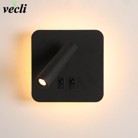 Lámpara de pared LED nórdica con interruptor foco 3W retroiluminación 7W aplique de rotación libre Luz de pared interior para el hogar luces de noche para dormitorio ► Foto 1/6