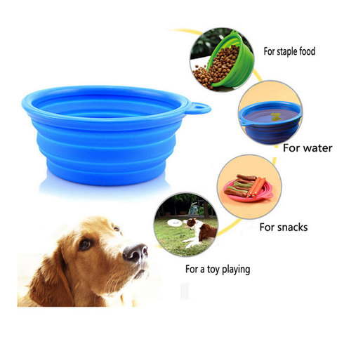 Cuenco de silicona para comida o agua de perros y gatos, cuenco plegable de tres colores brillantes de 450ml, alimentador, suministros para mascotas, Envío gratuito, 1 gancho colgante de transporte ► Foto 1/6