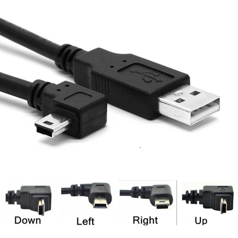 Cable USB 2,0 macho a Mini USB arriba abajo en ángulo izquierdo-derecho 90 grados 0,25 m 0,5 m 1,8 m 3m 5m para cámara MP4 Tablet ► Foto 1/6