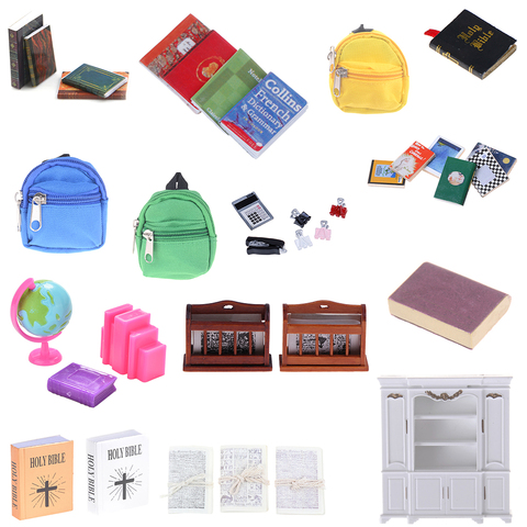 Estantería cuaderno libros periódico mochila Caculator abrazadera modelo casa de muñecas juguetes para niños casa de muñecas miniatura accesorios de aprendizaje ► Foto 1/6