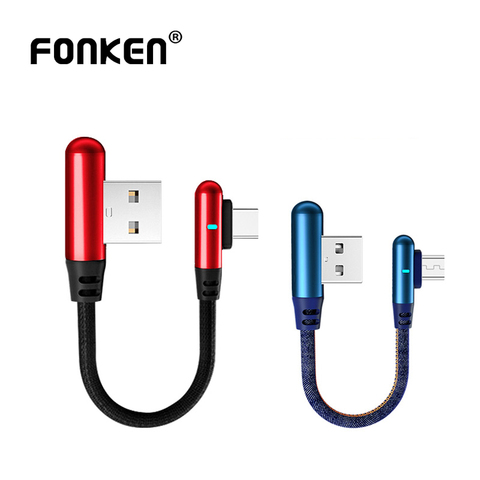 FONKEN-Cable Micro USB corto tipo C para móvil, Cable de carga de 0,25 m para Samsung, Xiaomi, 90 grados, accesorio para teléfono ► Foto 1/6