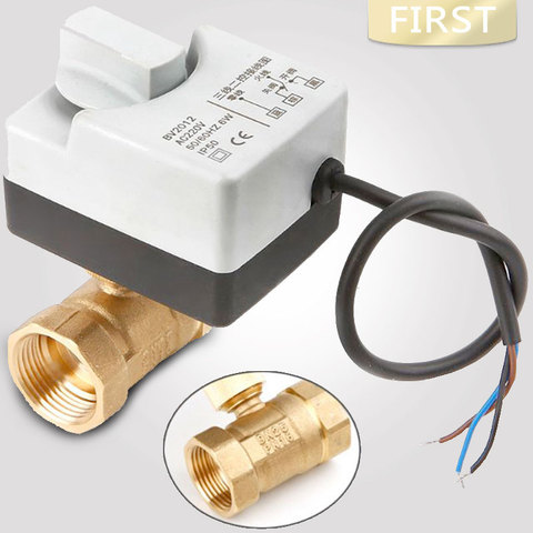 Válvula eléctrica de latón de 2 vías AC220V DN15 DN20 DN25, válvula de bola motorizada, Actuato eléctrico de tres cables con interruptor Manual ► Foto 1/6