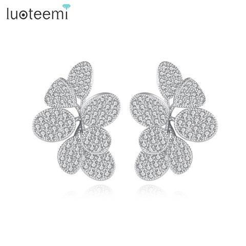 LUOTEEMI-pendientes de compromiso con circonita cúbica para mujer, Aretes, zirconia, circonita, zirconita, zirconita, circón, diseño floral ► Foto 1/6