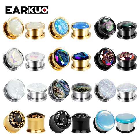 EARKUO-Tapón de acero inoxidable con forma de ópalo para oreja, Piercing para el cuerpo, joyería, pendientes, expansores ► Foto 1/6