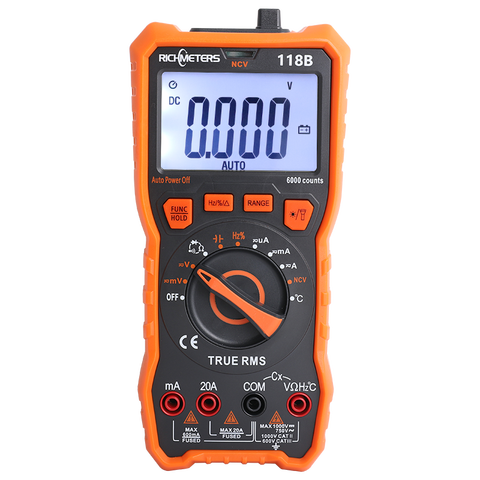 RM118B 20A multímetro Digital de rango automático 6000 cuentas NCV True-RMS 100mF capacitancia imán voltaje CA/CC temperatura actual. ► Foto 1/4