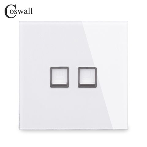 Coswall-Panel de cristal templado de 2 entradas, Conector de Internet RJ45 CAT5E, toma de datos de pared, salida de PC, blanco, negro, gris, dorado ► Foto 1/6