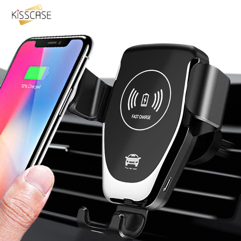 KISSCASE-Soporte de teléfono para coche inalámbrico, soporte de carga rápida de 10W para Iphone 11 Pro, 4,0-6,5 pulgadas, gravedad, ranura para CD automática, montaje para coche ► Foto 1/6