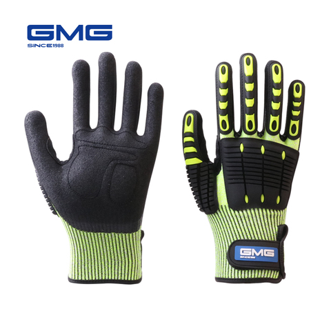 Guantes Anti impacto Anti-vibración de la prueba GMG amarillo HPPE GMG TPR seguridad guantes resistentes al corte guantes ► Foto 1/6