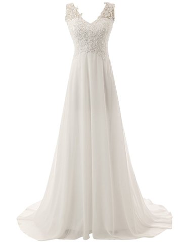 Vestidos para boda De chifón apliques De encaje, Vestido De novia Blanco/Marfil sin espalda ► Foto 1/6