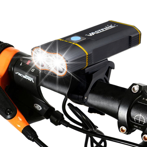 Linterna de manillar recargable USB 6000LM Luz de bicicleta frontal 2X XM-L2 lámpara LED incorporada batería de 6000 mAh para ciclismo ► Foto 1/6