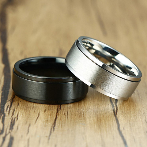 Anillo Spinner básico personalizado para hombre, de acero inoxidable, giratorio, 6mm, 8mm, elegante alianza Punk ► Foto 1/6