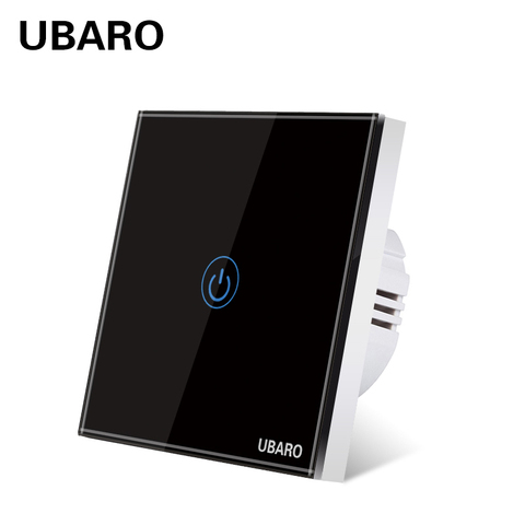 UBARO UE/Reino Unido AC100-240V de Panel de vidrio de cristal de la pared Interruptor táctil de la energía eléctrica 1 interruptores Gang impermeable Lichtschalter ► Foto 1/6