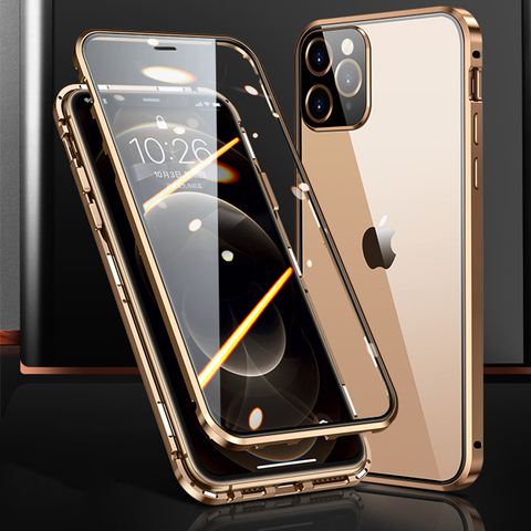 Funda magnética completa para iPhone 12 Pro MAX Mini 11 Pro, carcasa de lujo, Protector de lente de cámara de cristal y parachoques de Metal, 360 ► Foto 1/6