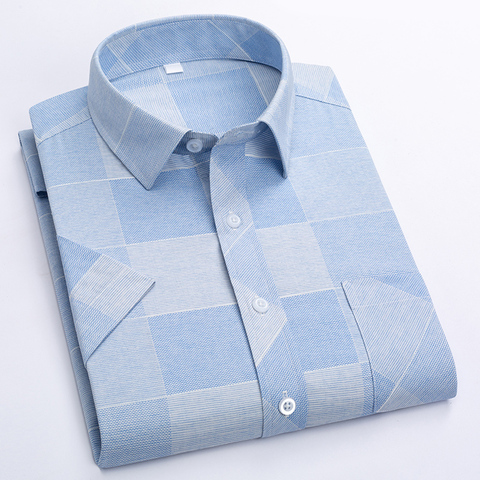 Camisa de manga corta con cuello vuelto para hombre, camisa con botones de bolsillo, a la moda, a cuadros, Color de impresión, informal, 50% Algodón, Verano ► Foto 1/6