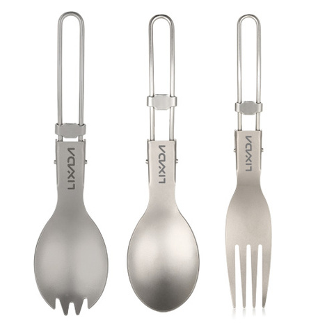 Cuchara plegable de titanio Lixada Spork, vajilla de exterior, utensilios de cocina al aire libre para acampar, cubiertos plegables ligeros para acampar y Picnic ► Foto 1/6