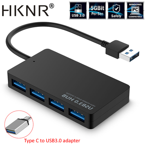 HKNR-Adaptador USB 3,0 para ordenador portátil, conector USB 3,0 de alta velocidad, adaptador externo de 4 puertos, divisor, expansor USB, Accesorios para ordenador ► Foto 1/6