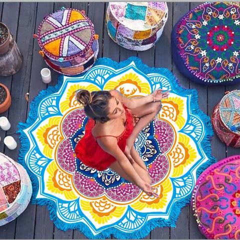 Esterilla de Yoga para chacra, Toalla de playa con borla, tapiz de Mandala, bloqueador solar, Toalla de baño de cobertura redonda, Lotus bohemios, 150cm ► Foto 1/4