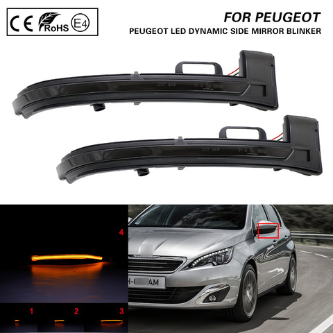 Luces intermitentes LED dinámicas de retrovisor para coche Peugeot 308, bombilla LED ahumada de señal intermitente, luz color ámbar, para auto Peugeot 308 año 2013-2022, 2 unidades ► Foto 1/6