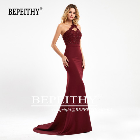 BEPEITHY-Vestidos largos De dama De honor para mujer, Vestido De sirena Borgoña, Sexy, De un hombro, para Fiesta De Noche, boda, 2022 ► Foto 1/5